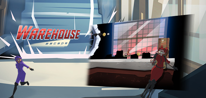 Zoe ist in einer Sackgasse und muss dem Schatten in diesem Warehouse Escape entkommen Warehouse Escape hoch in der Polsterung.