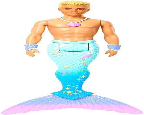 une Poupée Barbie Dreamtopia Ken Triton Avec Nageoire Arc-En-Ciel Bleue Et Cheveux Blonds