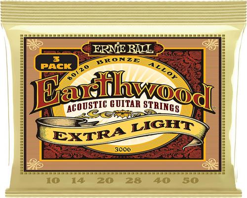 une Corde Ernie Ball Earthwood Extra Light 80/20 Bronze Acoustic Strings 3-Pack