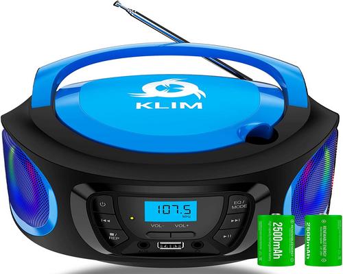 un Adaptateur Klim Boombox Poste Radio Cd - Nouveauté 2023 Radio Fm, Poste Cd Bluetooth, Mp3, Usb, Aux - Piles Rechargeable Incluses - Modes Filaire Et Sans Fil - Compac