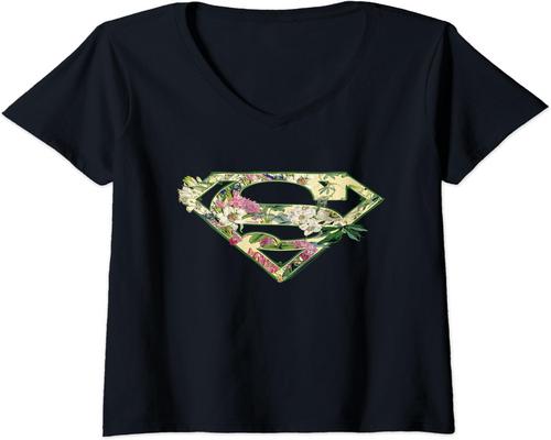 un T-Shirt Femme Dc Comics Supergirl Floral Shield Avec Col En V