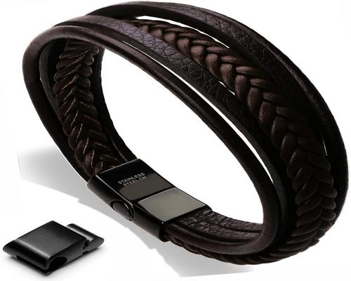 ein Herren Armband aus echtem Leder und Edelstahl für Herren
