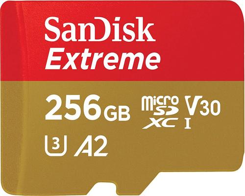 et SanDisk Extreme 256 GB Sdxc-hukommelseskort + SD-adapter med A2 applikationsydelse Op til 160 MB / S
