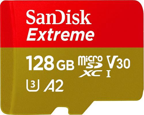 μια κάρτα Sandisk Extreme 128 GB Sdxc + προσαρμογέα Sd με απόδοση εφαρμογής A2 Έως 160 MB / S