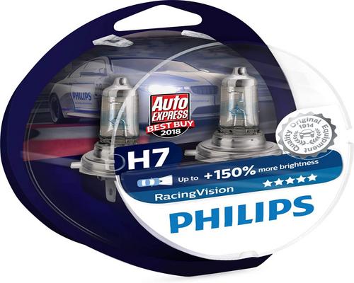 uma lâmpada Philips Racingvision 0730253 150% H7 12972Rvs2