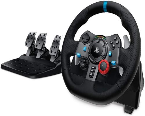 A Logitech G29 Driving Force Racing Steering Wheel With Pedals