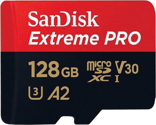 una tarjeta de memoria Sandisk Extreme Pro de 128 GB + Sd Sdxc con un rendimiento de aplicaciones A2 de hasta 170 MB / S