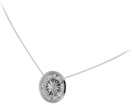 en nylon tråd halskæde i 925/000 sølv rhodium og cubic zirconia rund form solitaire cirkel