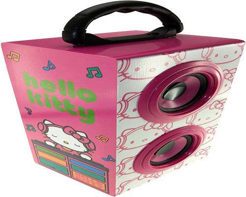 un altavoz Hello Kitty para DJ con asa de transporte para smartphone