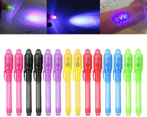 Um conjunto de caneta Izoel com 14 lápis de tinta invisíveis com luz ultravioleta Presente de aniversário ideal para crianças 7 cores sortidas