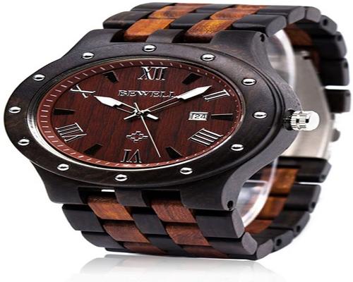A Bewell Retro Wooden Quartz Mens Watch With Multi-Function Calendar Display And Luminous Pointer W109A