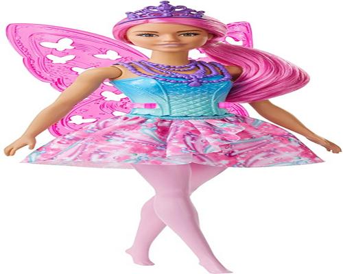 μια Barbie Dreamtopia Fairy Doll με ροζ μαλλιά