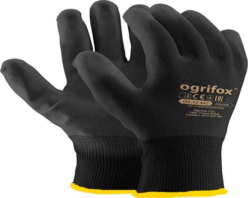 una confezione da 12 paia di guanti in nylon con rivestimento in PU nero taglia Xl