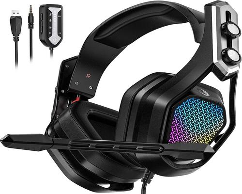 a Headset Mpow Gaming Headse For Ps4, Pc, Xbox One, 7.1 Surround Sound Wired 3.5Mm & Usb Headphones With Noise Cancelling Mic, Rgb Changing Led, Voice Changer, Usb Gamin