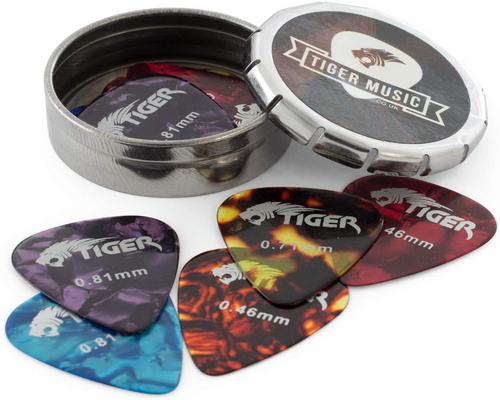 een Tiger 12 Celluloid Picks &amp; Pick Tin Pick