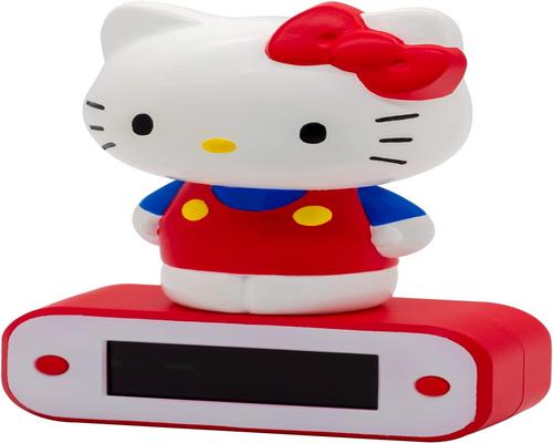 een lichtgevend Hello Kitty-beeldje met klok en programmeerbare wekker