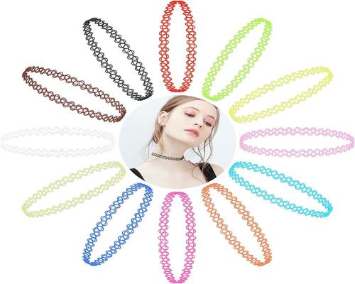 et sæt med 12 elastiske choker halskæder med regnbue
