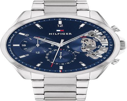 Tommy Hilfiger 模拟多功能石英男式手表，银色不锈钢