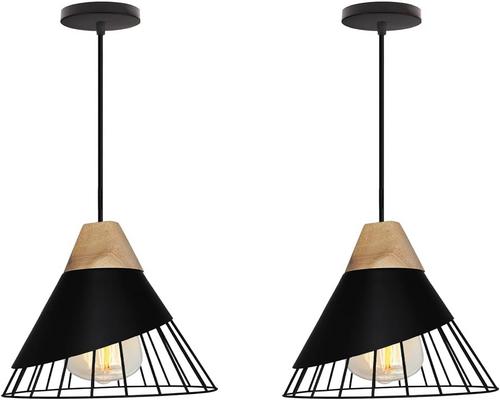 a Tokius Lamp Light Fixture Modern Industrial Wood Lampshade Metal Vintage Cage Shape Ø25Cm E27 Design For Kitchen Bedroom Living Room