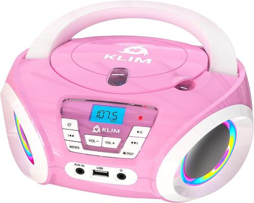 a Klim Adapter Candy Children&#39;s Cd Player - New 2023 - Fm Radio - Batteries Included - Cute Pink Radio Cd Player With Speakers - The Perfect Gift For Children