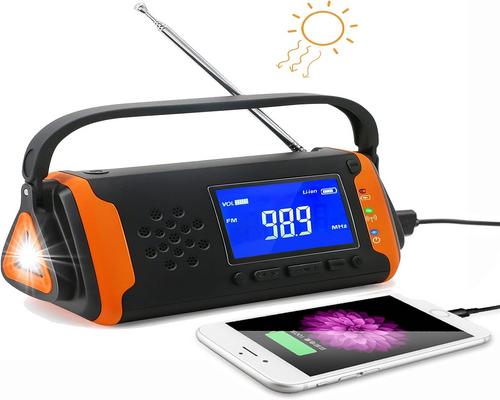 a Tkoofn Emergency Hand Crank Radio Fm Am Adapter, Solar Multifunction Outdoor Novelty Radio with LCD Display + 4000Mah as Power Bank/Lamp