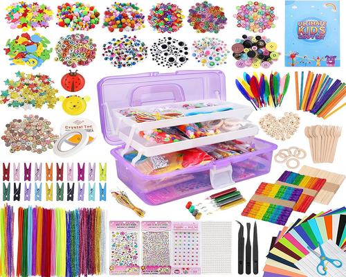 a Tavada Game Children&#39;s DIY Kit, 3000+ Pcs Children&#39;s Manual Activities, Creative Leisure with Pipe Cleaner, Stick, Pompom