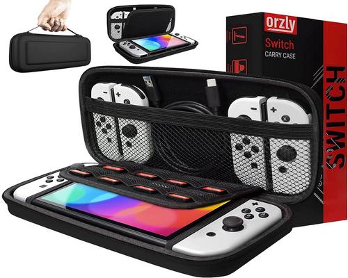 a Set Of Accessory Orzly Hard Eva Case For Nintendo Switch & Switch Oled Console - Durable Anti-Shock Zipper Storage Hard Case For Nintendo Switch Console And Accessorie
