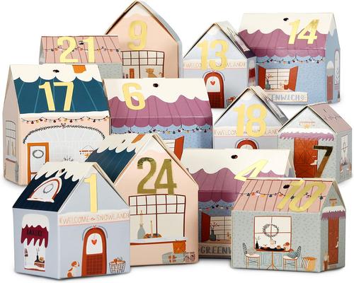 Een set papierdrachenhuisjes voor de adventskalender