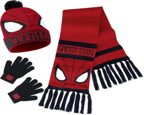 et sæt med Spiderman hat, tørklæde og handsker