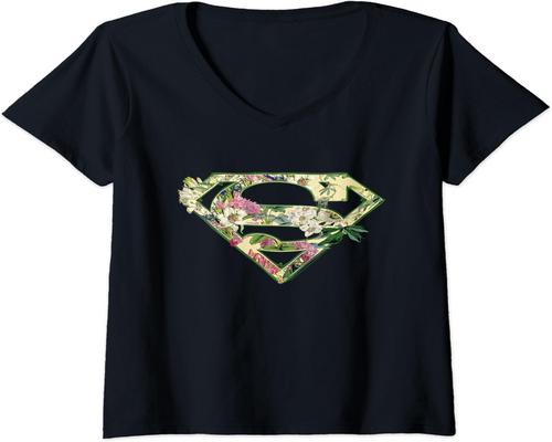 ein Dc Comics Supergirl Floral Shield Damen-T-Shirt mit V-Ausschnitt