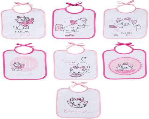 a set of 7 Disney Babycalin bibs