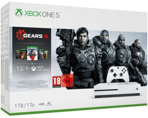 Um console Xbox One S com Gears 5