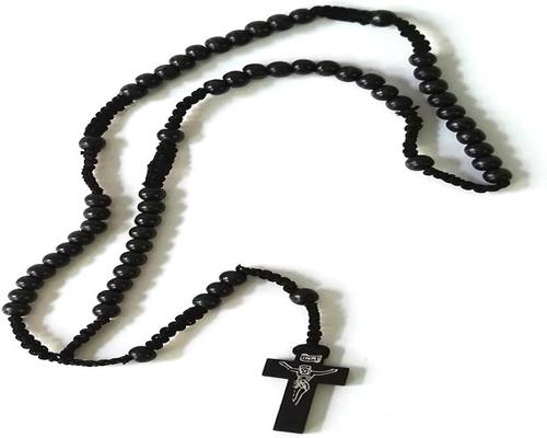 A Necklace Fashion Retro Style Men Women Catholic Christ Wooden Rosary Cross Braided Rope