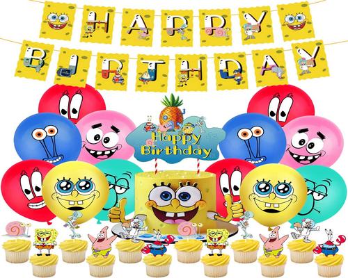 a SpongeBob Birthday Kit 41 Pcs,Spongebob Party,Banner,Birthday,Cupcake Topper