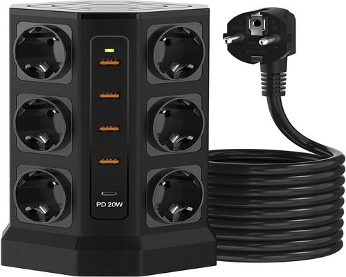 a USB tower power strip with 12 sockets and 3M cable