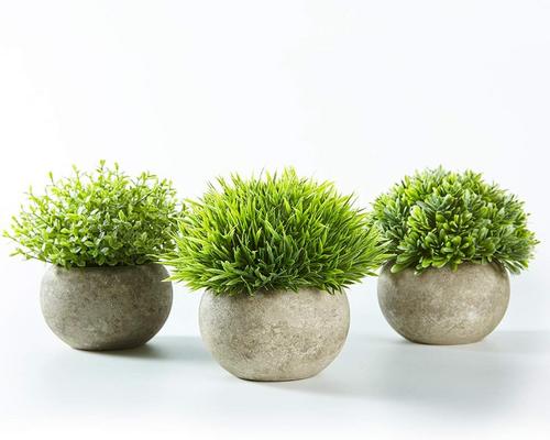 a Jobary Robot Set of 3 Indoors With Green Lawn in Gray Pots
