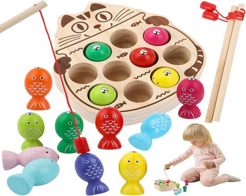 a Wooden Magnetic Fishing Game